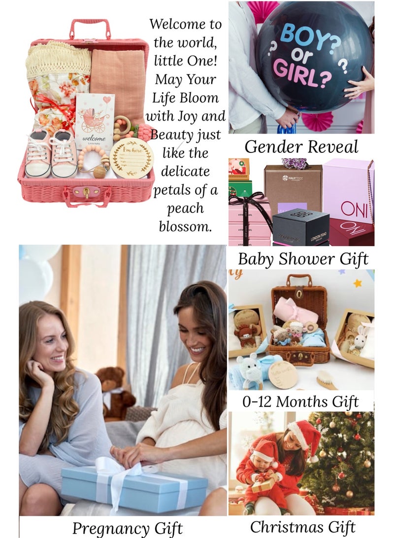 Baby Gift Set – 8-Pieces Newborn Essentials with Swaddle Blankets & Adorable Accessories (Peach) - Image 3