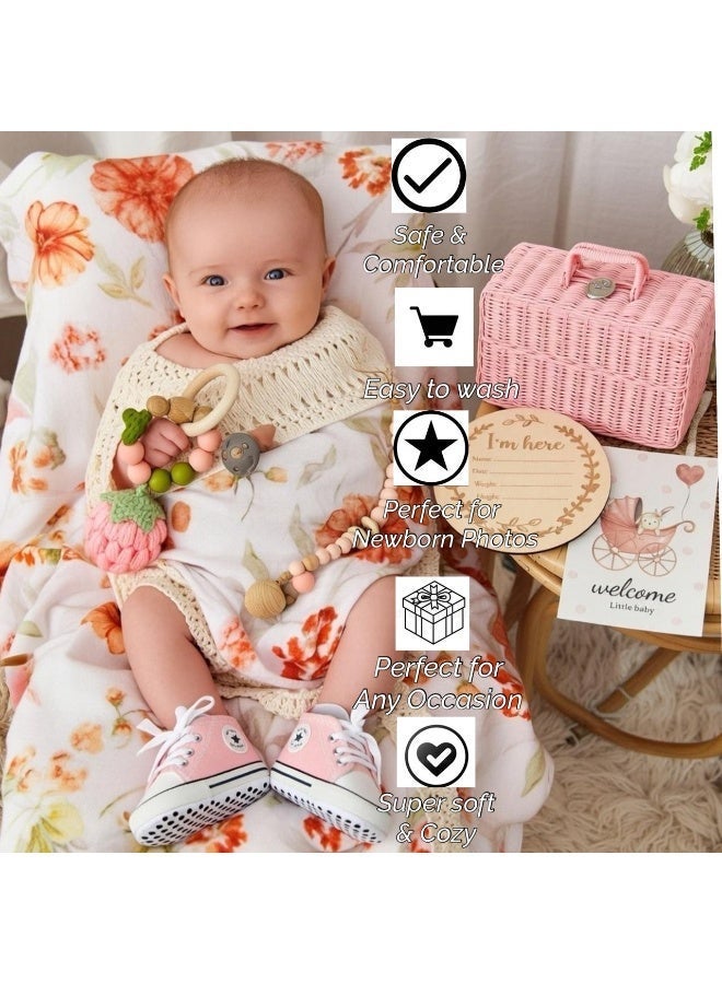 TrenDxb Baby Gift Set – 8-Pieces Newborn Essentials with Swaddle Blankets & Adorable Accessories (Peach) - Image 2