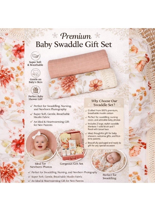 TrenDxb Baby Gift Set – 8-Pieces Newborn Essentials with Swaddle Blankets & Adorable Accessories (Peach) - Image 4