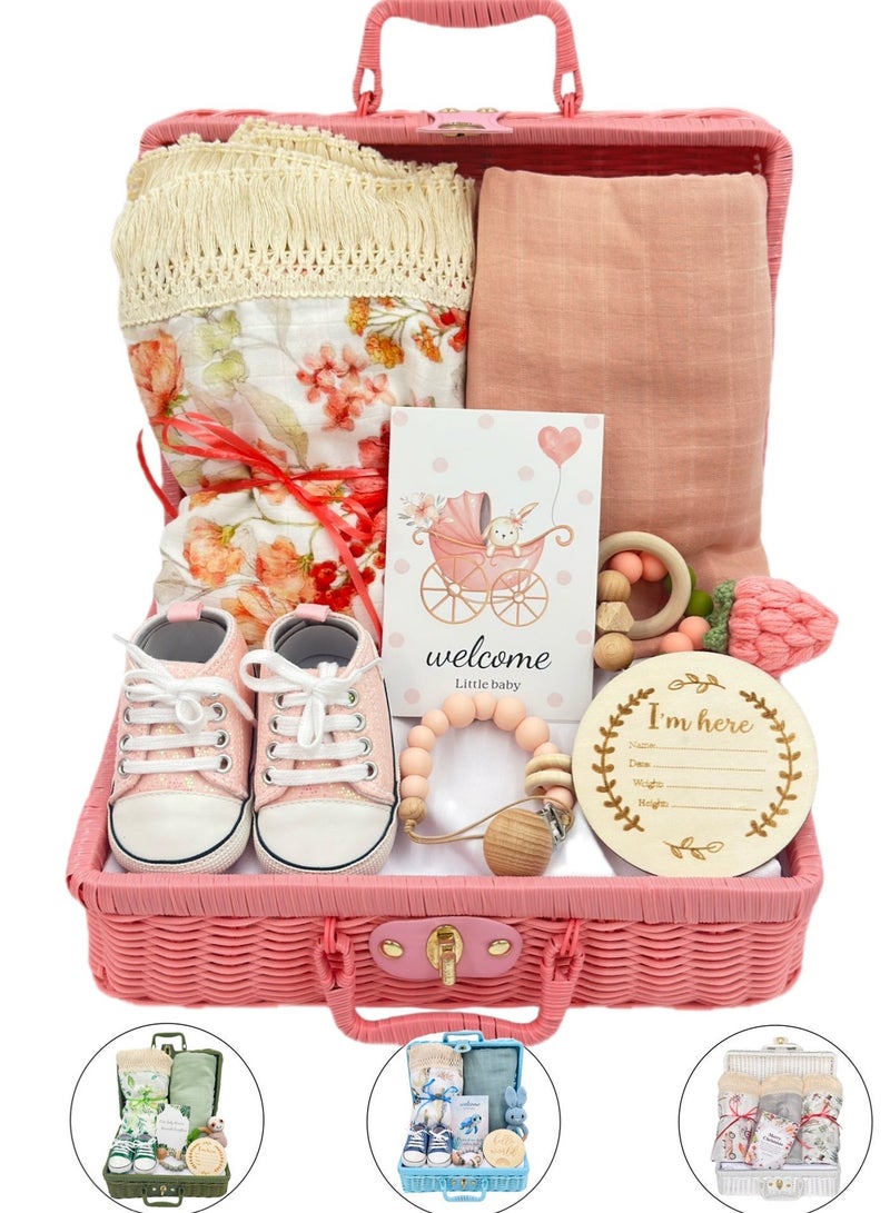 TrenDxb Baby Gift Set – 8-Pieces Newborn Essentials with Swaddle Blankets & Adorable Accessories (Peach) - Image 1