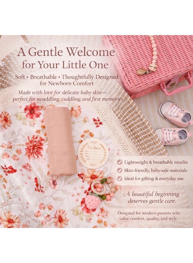 TrenDxb Baby Gift Set – 8-Pieces Newborn Essentials with Swaddle Blankets & Adorable Accessories (Peach) - Image 3