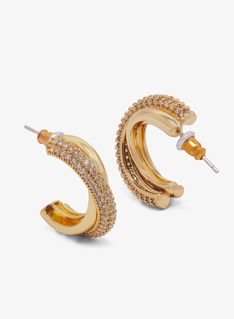 ايلا ليمتد اديشن Rhinestone Embellished Detail Gold Accent Hoop Earrings