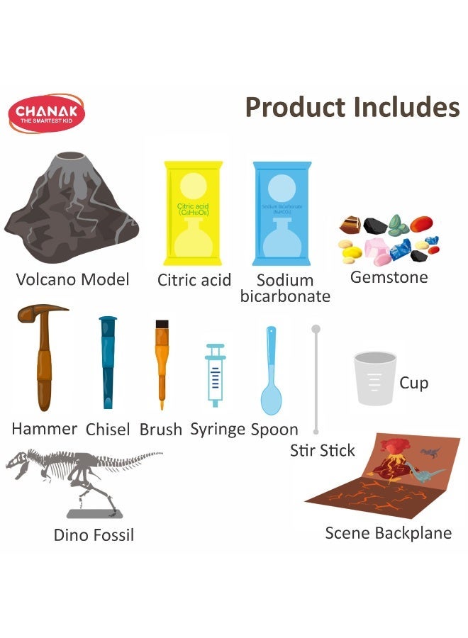 Chanak Ultimate Volcano Science Kit For Kids, Diy Erupting Volcano With Dino Fossil & Rock Mineral Dig Kit Educational Stem Toy For Boys & Girls Learn Geology, Chemistry & Paleontology - Image 3