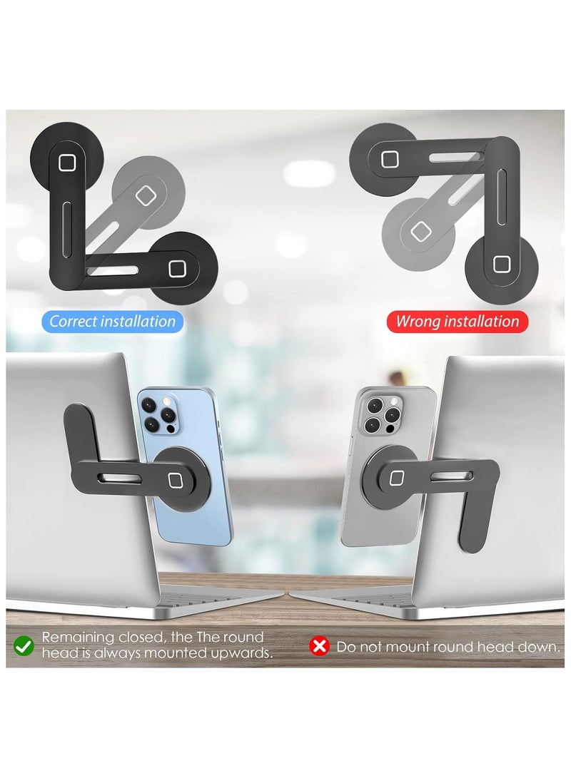 Beauenty Magnetic Phone Holder for Laptop Designed for iPhone 14/13 / 12 Series, Adjustable Phone Monitor Side Mount, Slim Portable Foldable Computer Expansion Bracket (Black) - Image 2