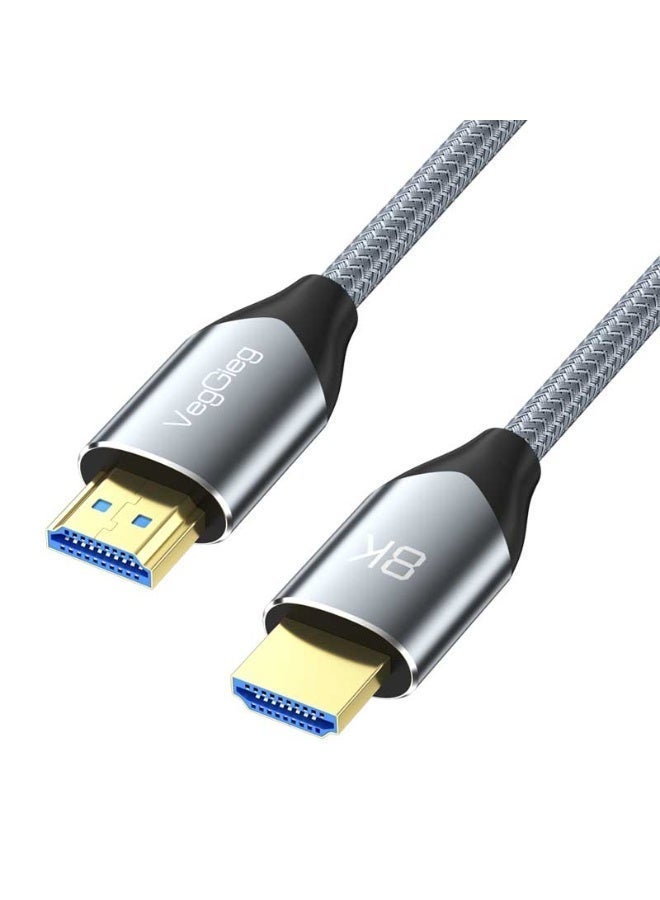 فيج جيج كابل مضفر فائق السرعة 8K HDMI 2.1 - 48 جيجابت في الثانية، 8K بتردد 60 هرتز، 4K بتردد 120/144 هرتز، eARC، HDR، VRR، ALLM، QFT، QMS، Dolby Vision، Atmos رمادي فضي 5 متر - Image 1