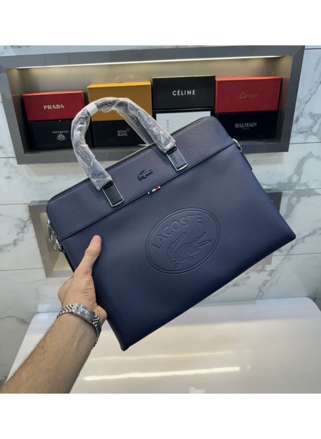 Lacoste Men’s Dark Blue Leather Laptop Bag – Business & Casual Briefcase - Image 3
