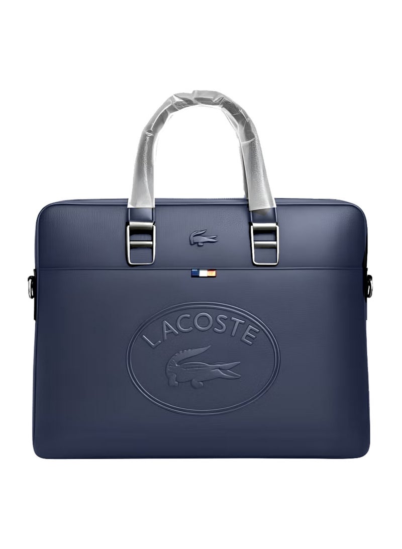 Lacoste Men’s Dark Blue Leather Laptop Bag – Business & Casual Briefcase - Image 1