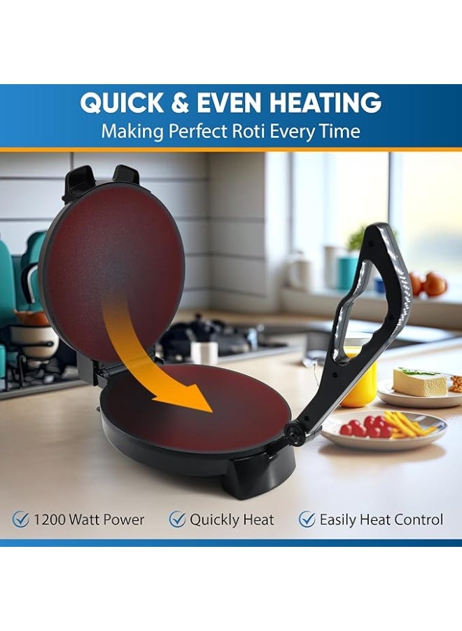 صانعة الروتي الكهربائية 10 بوصة | ماكينة صنع الشباتي والتورتيلا غير لاصقة بقوة 1200 واط | ألواح ستانلس ستيل | درجة حرارة قابلة للتعديل | أضواء المؤشر | سهل التنظيف | جهاز مطبخ متين - Image 2