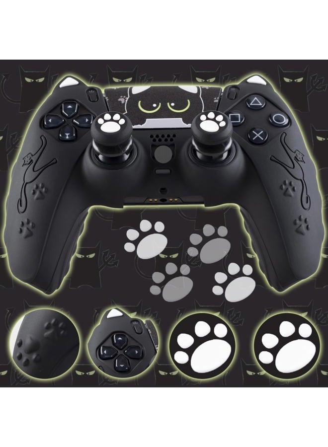 PlayRealm Silicone Skin Cover Sticker x 1 & Extender Grips x 2 for PS5 Controller Cats Black - Image 3