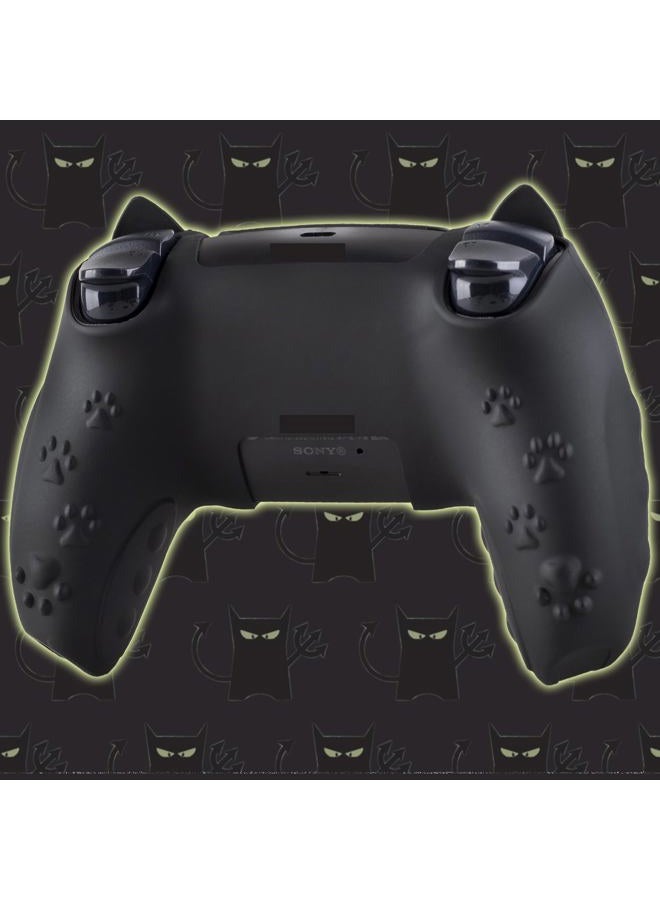 PlayRealm Silicone Skin Cover Sticker x 1 & Extender Grips x 2 for PS5 Controller Cats Black - Image 4