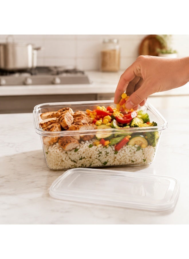 Falconpack Microwave Safe Rectangular Food Container 1000ml with Lid – Clear Plastic Storage & Meal Prep Container - Image 4