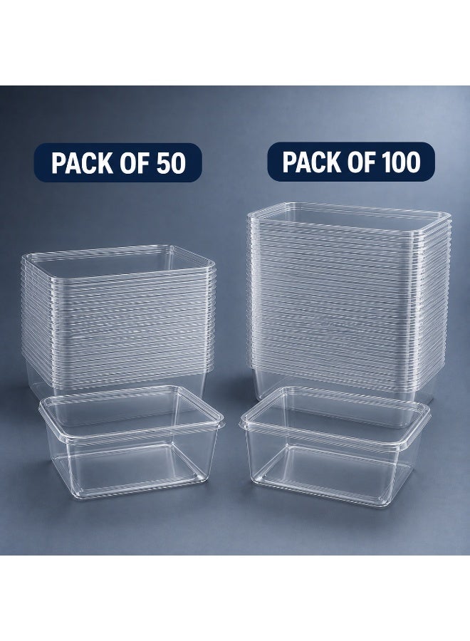 Falconpack Microwave Safe Rectangular Food Container 1000ml with Lid – Clear Plastic Storage & Meal Prep Container - Image 1