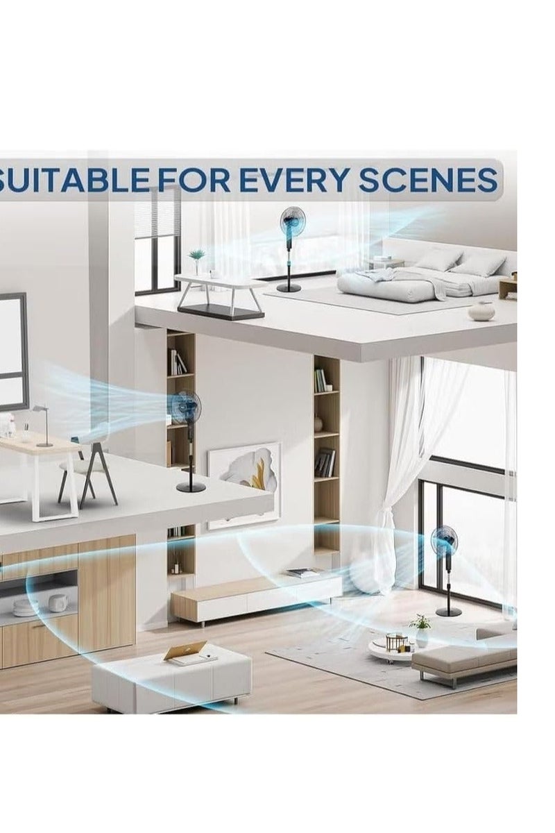 Denx 16 inch stand fan, 90 degree angle, 3 speeds, adjustable height settings up to 138 cm, 5AS blade for optimal heat for home and office, (Black) DX2559 - Image 3