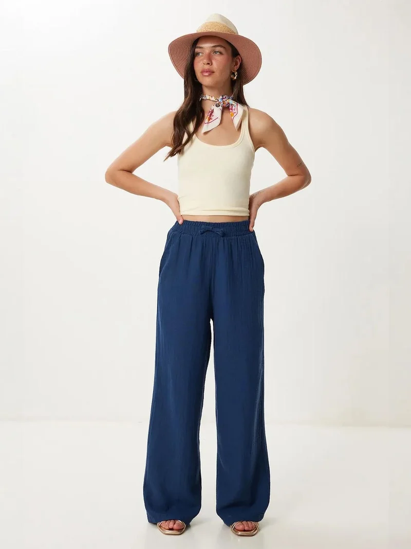 السعادة في إسطنبول ISTANBUL Wide Leg Drawstring Waist Pants with Binding Detail