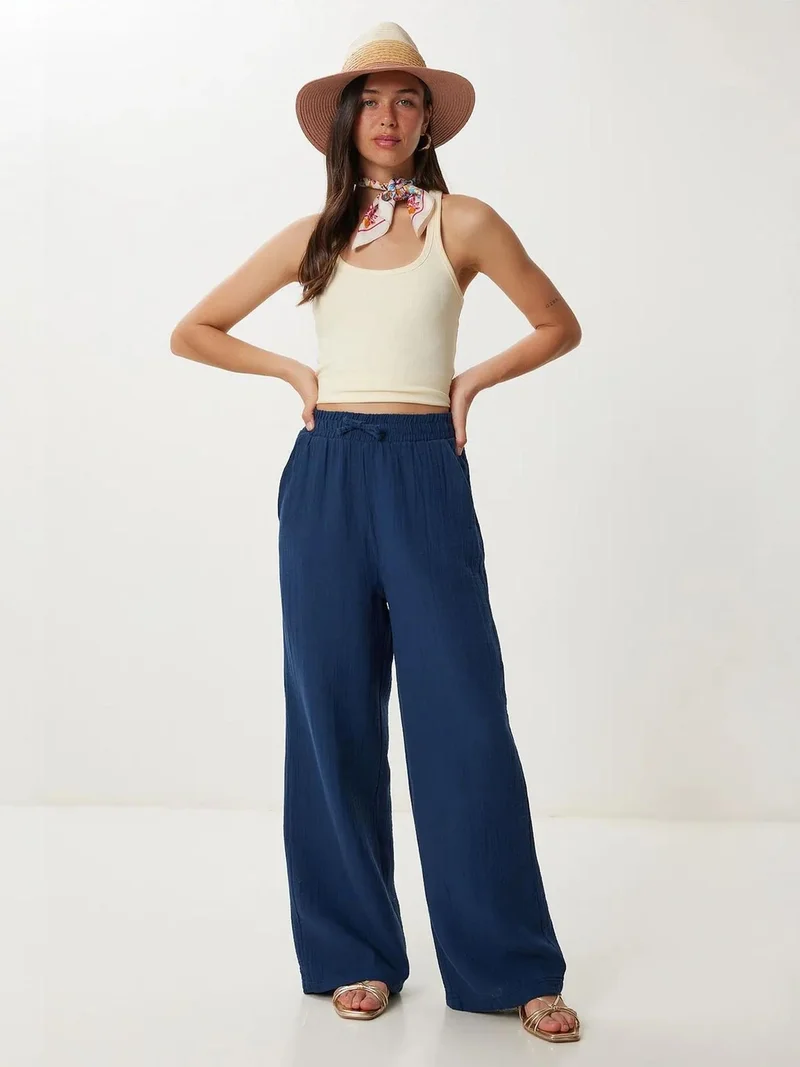 السعادة في إسطنبول ISTANBUL Wide Leg Drawstring Waist Pants with Binding Detail