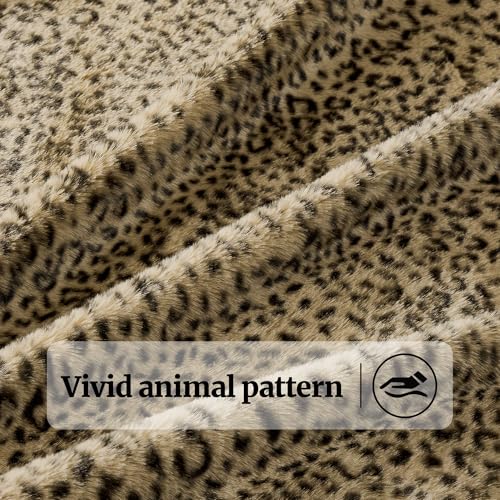 DREAMNINE Luxury Leopard Print Faux Rabbit Fur Blanket for Couch 50" x 60", Decorative Soft Cozy Fluffy Cheetah Microfiber Blankets,Warm Blanket for Winter, Animal Print Thick Fuzzy Lap Blankets, Tan - Image 4