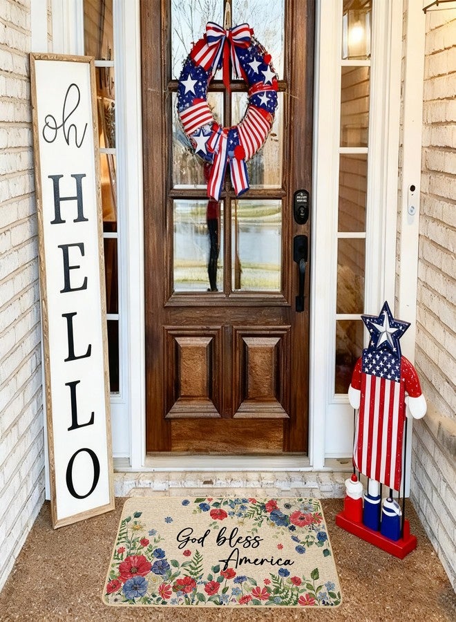 Baccessor Patriotic Doormat 17x29 inch, 4th of July Independence Memorial Day Floral Front Door Mat Non Slip Rubber Backing Holiday Entryway Indoor Outdoor Decor - Image 2