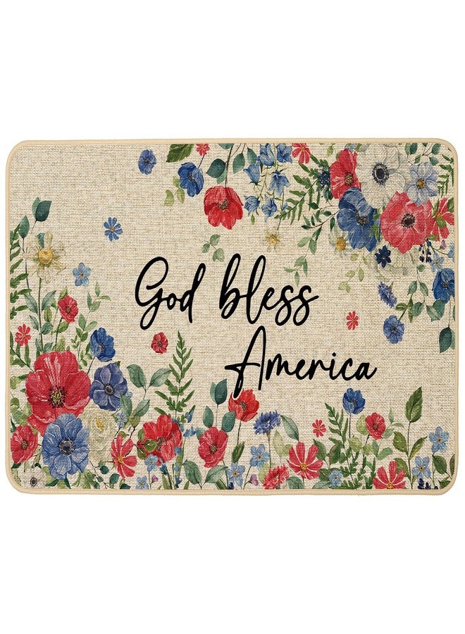 Baccessor Patriotic Doormat 17x29 inch, 4th of July Independence Memorial Day Floral Front Door Mat Non Slip Rubber Backing Holiday Entryway Indoor Outdoor Decor - Image 1