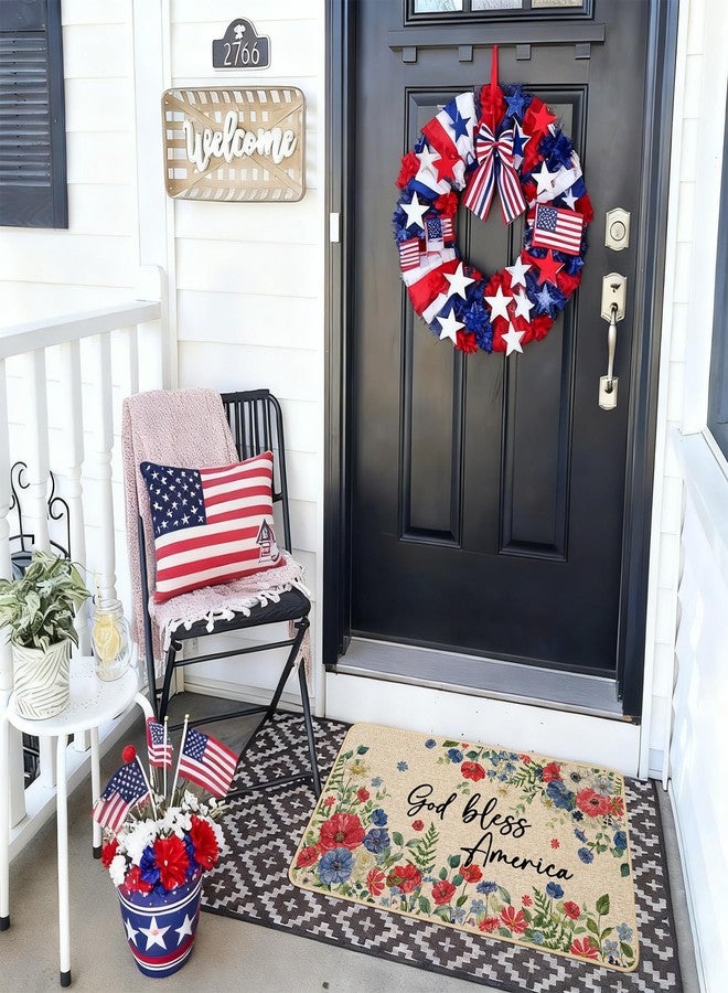 Baccessor Patriotic Doormat 17x29 inch, 4th of July Independence Memorial Day Floral Front Door Mat Non Slip Rubber Backing Holiday Entryway Indoor Outdoor Decor - Image 4