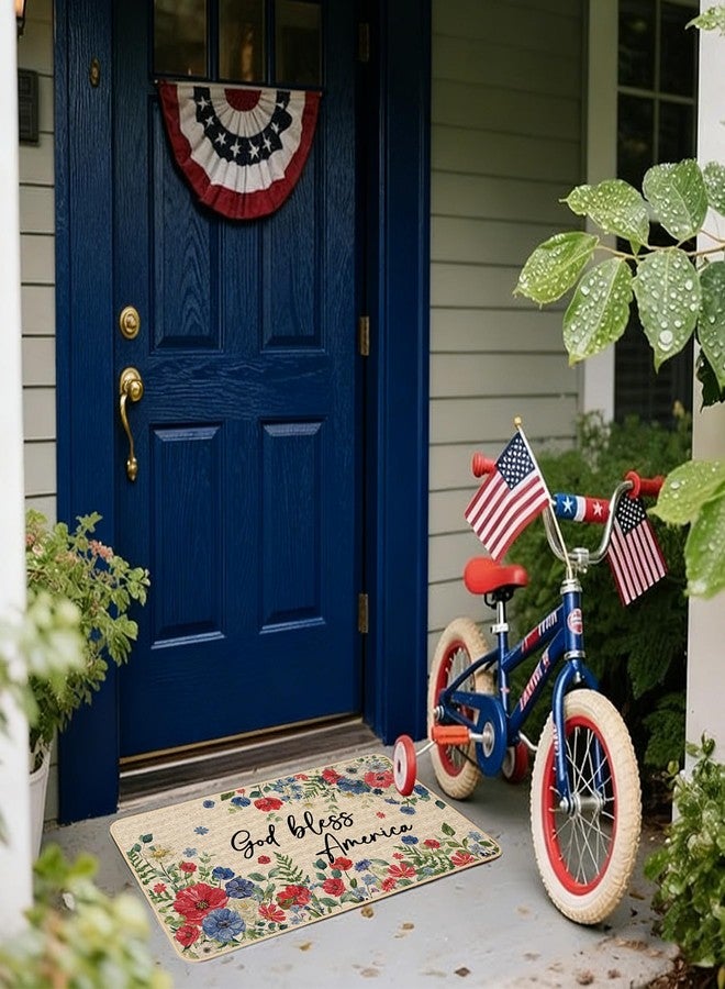 Baccessor Patriotic Doormat 17x29 inch, 4th of July Independence Memorial Day Floral Front Door Mat Non Slip Rubber Backing Holiday Entryway Indoor Outdoor Decor - Image 5