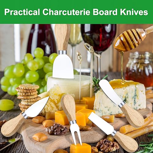 ProudMoore 10 Pcs Cheese Knives, Wooden Handle Cheese Knife Set for Charcuterie Board, Mini Steel Stainless Cheese Cutter, Spreader, Fork for Party Wedding Christmas, Charcuterie Accessories - Image 5