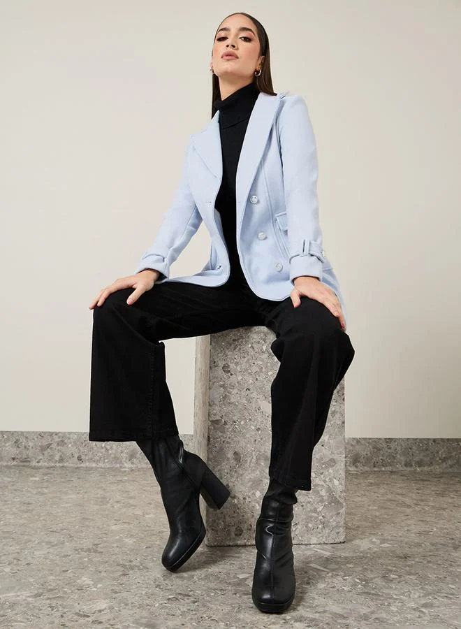 Styli Regular Fit Longline Pocket Detail Double Breasted Coat
