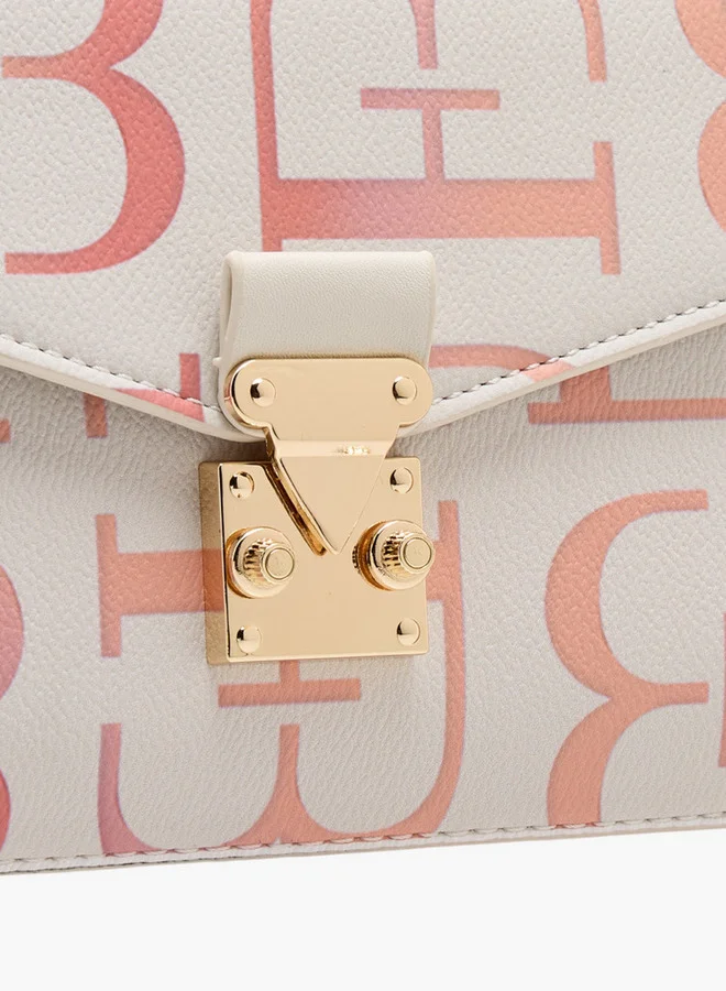 Flora Bella By Shoexpress Women's Monogram Print Crossbody Bag with Adjustable Strap and Twist Lock