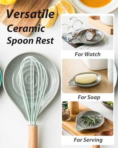 LAUCHUH Spoon Rest for Kitchen Countertop Porcelain Spoon Holder for Stove Top Large Holder for Spatula, Spoons or Tongs, Framhouse Decor, Gray - Image 5