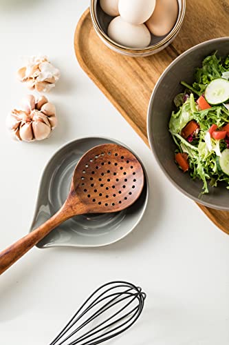 LAUCHUH Spoon Rest for Kitchen Countertop Porcelain Spoon Holder for Stove Top Large Holder for Spatula, Spoons or Tongs, Framhouse Decor, Gray - Image 4