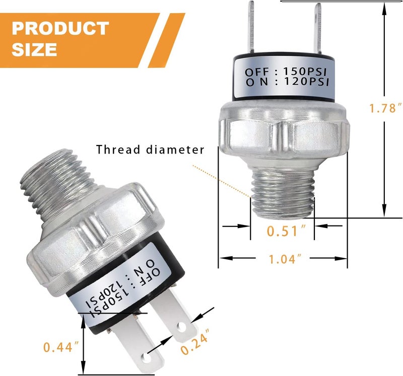 mankk Air Pressure Switch 120-150 PSI Thread 1/4" NPT 24V 12V DC Air Compressor Pressure Switch for Air Horn Train 120-150-1/4" NPT-W - Image 3