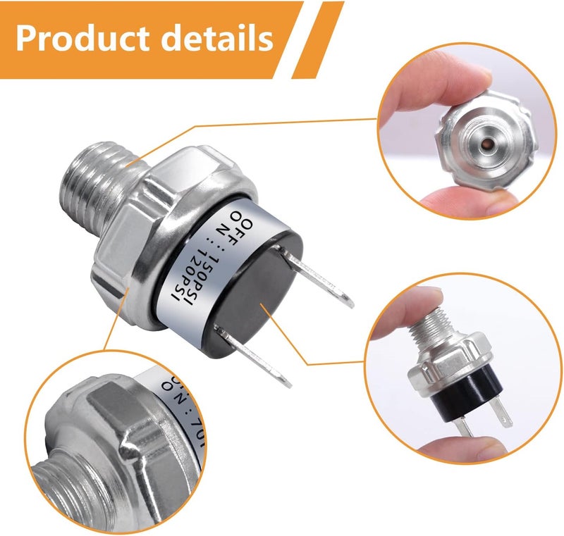 mankk Air Pressure Switch 120-150 PSI Thread 1/4" NPT 24V 12V DC Air Compressor Pressure Switch for Air Horn Train 120-150-1/4" NPT-W - Image 5