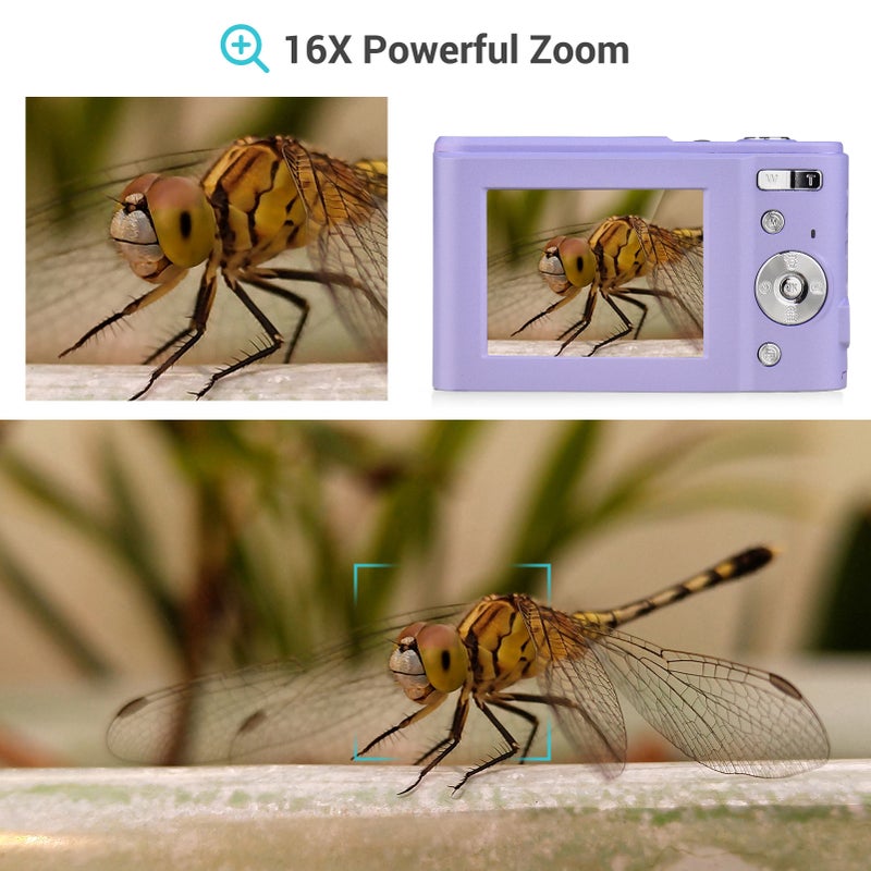 آلة تصوير رقمية محمولة بدقة 48 ميجا بكسل ودقة فيديو 1080P وشاشة IPS مقاس 2.4 بوصة وتكبير 16 ضعف ومحارك تلقائي ووقت التسجيل الذاتي واكتشاف الوجوه وثبات الصورة وبطارية مدمجة مع حزام اليد وحقيبة الحمل - Image 4