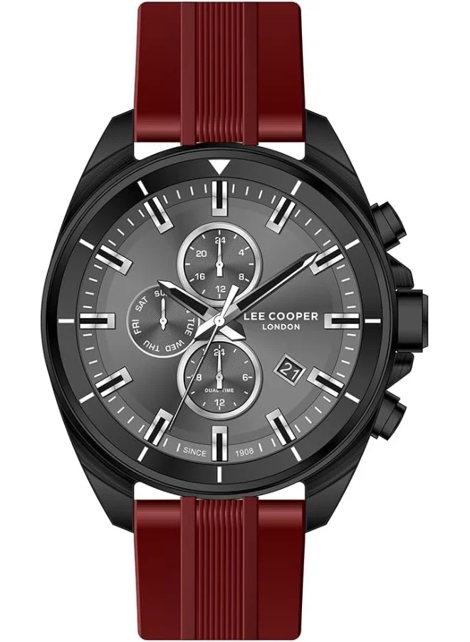 Lee Cooper Lee Cooper Men's VX9NE1 Movement Watch, Multi Function Display and Silicone Strap - LC07881.668, Red