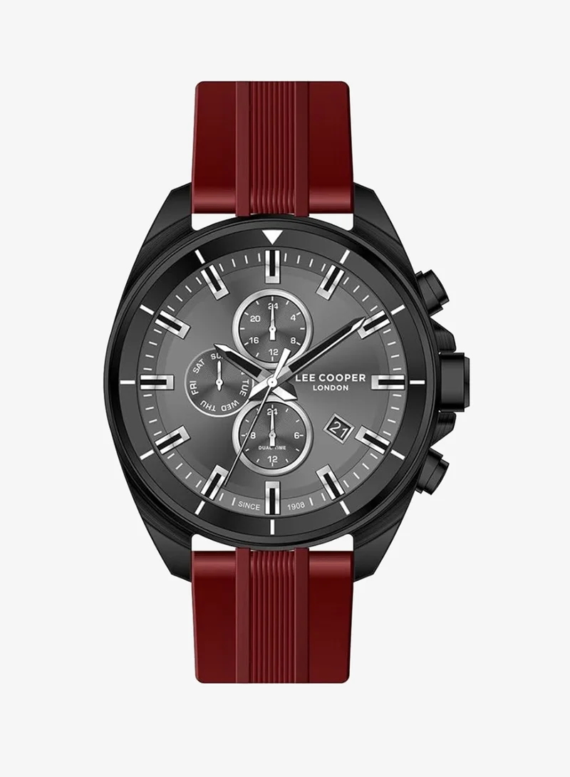Lee Cooper Lee Cooper Men's VX9NE1 Movement Watch, Multi Function Display and Silicone Strap - LC07881.668, Red
