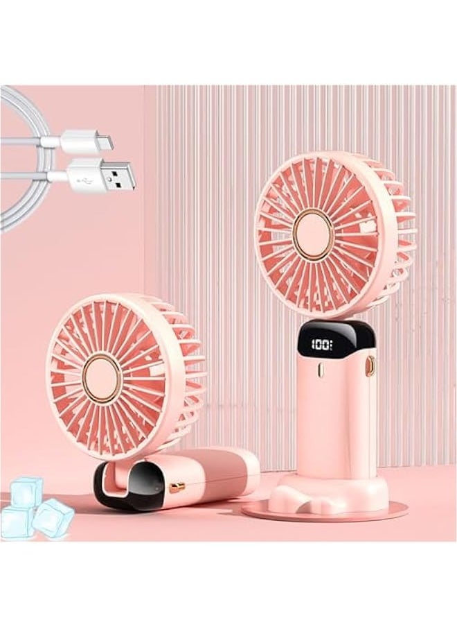 Generic 2024 New Upgrade LED Mini Handheld Fan, Foldable and Hangable Portable Rechargeable Mini Handheld Fan, Adjustable Angle 4000mah Foldable Handheld Stand Fan, Mini Fan Handheld (Pink)  - Image 1