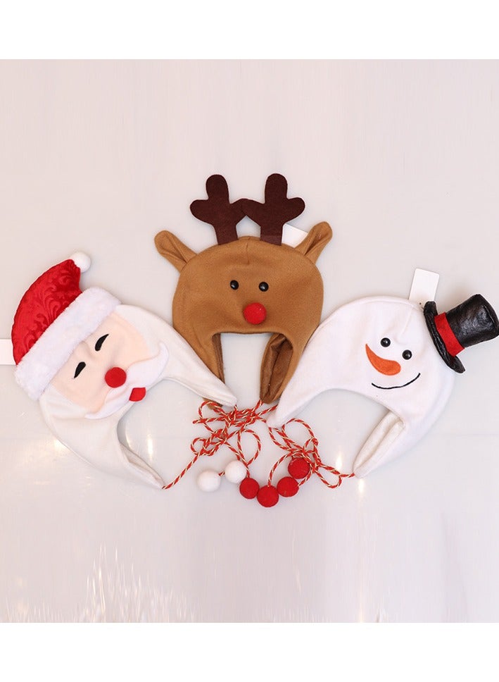 Christmas Hat Christmas Tree Hat Decoration Adult Children's Hat Children's Fleece Cloth Long Rope Cartoon Snowman Elk Hat - Image 2