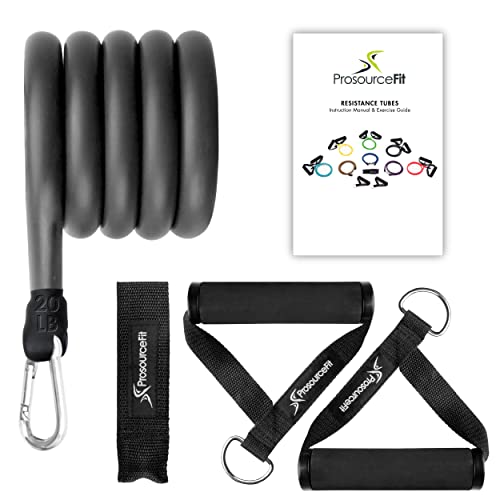 ProsourceFit Single Stackable Resistance Bands with Door Anchor and Exercise Guide, 16-20 LB, Heavy Duty Fitness Tube for Full-Body Exercises and Home Workouts, Black - Image 1