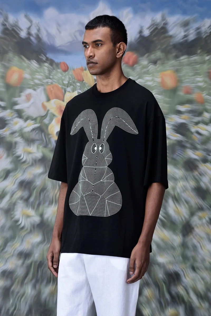 Genes Lecoanet Hemant Linear Rabbit T-Shirt- Black