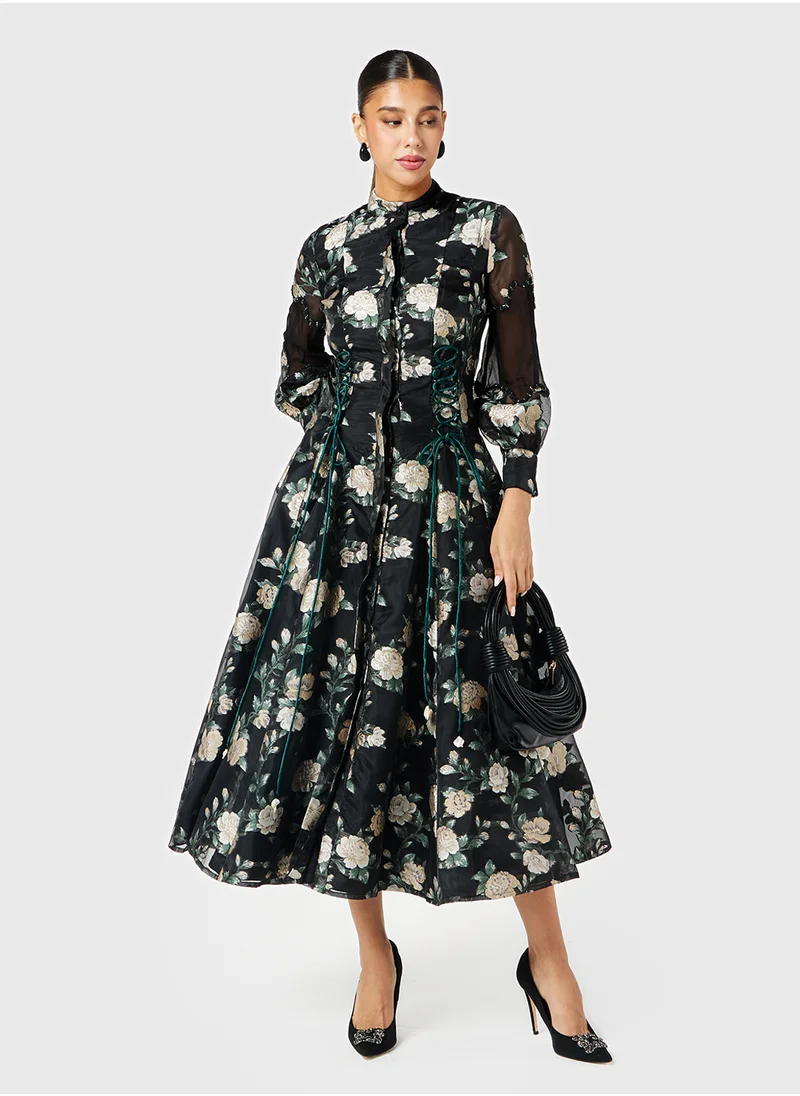 Threadz by Ajooni Floral Print Pleated Dress