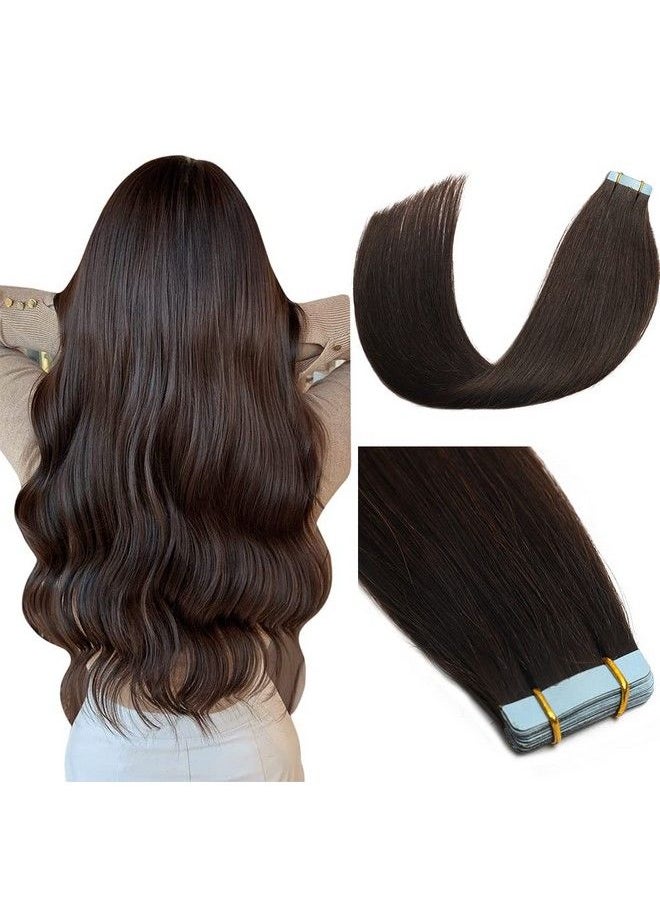 Amella Hair Tape In Hair Extensions Human Hair Silky Straight Remy Human Hair Seamless Skin Weft Hair Extensions Tape In 12 Inches #2 Dark Brown 40 Gram 20Pcs/Pack Thick Hair  - Image 2