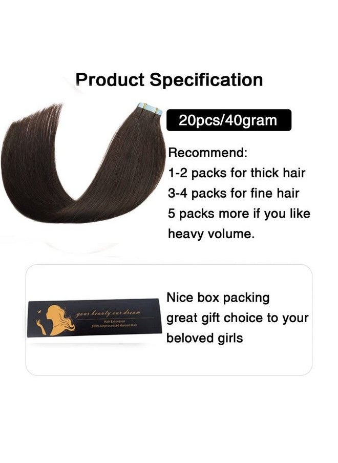 Amella Hair Tape In Hair Extensions Human Hair Silky Straight Remy Human Hair Seamless Skin Weft Hair Extensions Tape In 12 Inches #2 Dark Brown 40 Gram 20Pcs/Pack Thick Hair  - Image 4