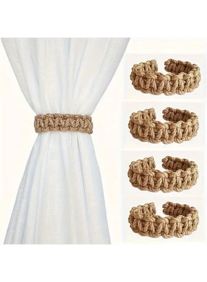 4pcs Bohemian Braided Rope Curtain Tiebacks For Living Room And Bedroom Decor - Image 1
