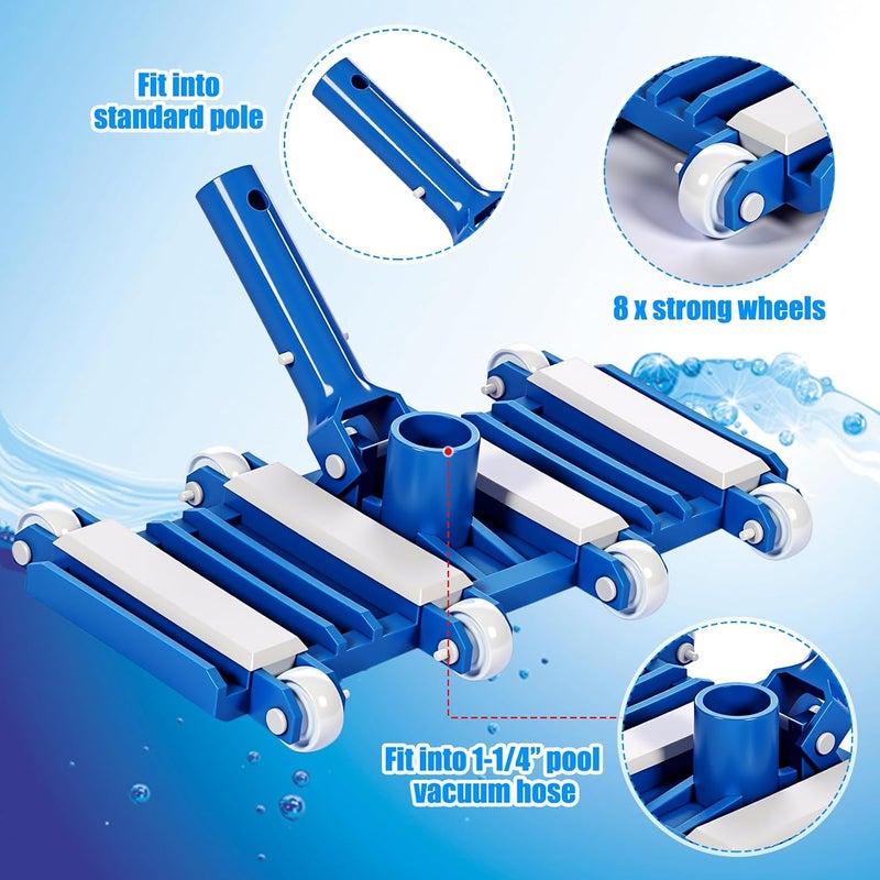 Tioncy 3 Pcs Pool Cleaning Kit Manual Pool Vacuum Head with Wheels and Bottom Brushes, Large Brush and Skimmer Net Fine Mesh for Above Ground In-ground Ponds Spas Hot Tubs - Image 3