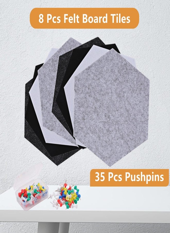 Erinnmy 8Pcs Hexagon Felt Board Tiles,Felt Cork Pin Board with 35 Push Pins,Self Adhesive DIY Bulletin Board Hexagon Cork Board Tiles for Pictures Photos Memos Display Wall Decor (Gradual Grey) - Image 3