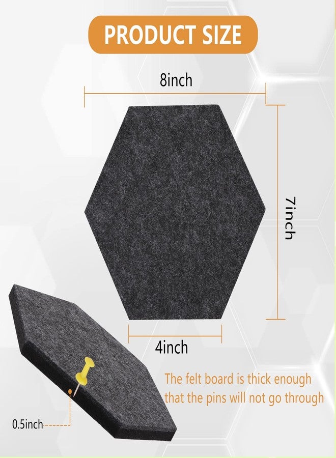 Erinnmy 8Pcs Hexagon Felt Board Tiles,Felt Cork Pin Board with 35 Push Pins,Self Adhesive DIY Bulletin Board Hexagon Cork Board Tiles for Pictures Photos Memos Display Wall Decor (Gradual Grey) - Image 2
