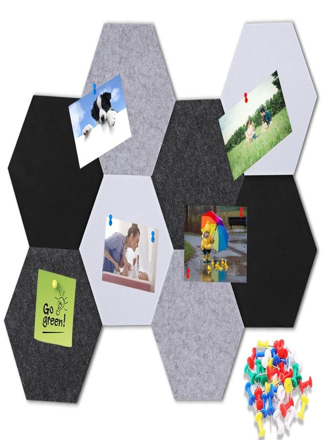 Erinnmy 8Pcs Hexagon Felt Board Tiles,Felt Cork Pin Board with 35 Push Pins,Self Adhesive DIY Bulletin Board Hexagon Cork Board Tiles for Pictures Photos Memos Display Wall Decor (Gradual Grey) - Image 1