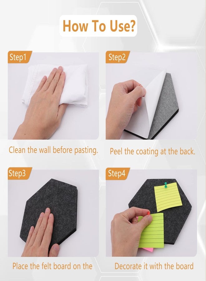 Erinnmy 8Pcs Hexagon Felt Board Tiles,Felt Cork Pin Board with 35 Push Pins,Self Adhesive DIY Bulletin Board Hexagon Cork Board Tiles for Pictures Photos Memos Display Wall Decor (Gradual Grey) - Image 4