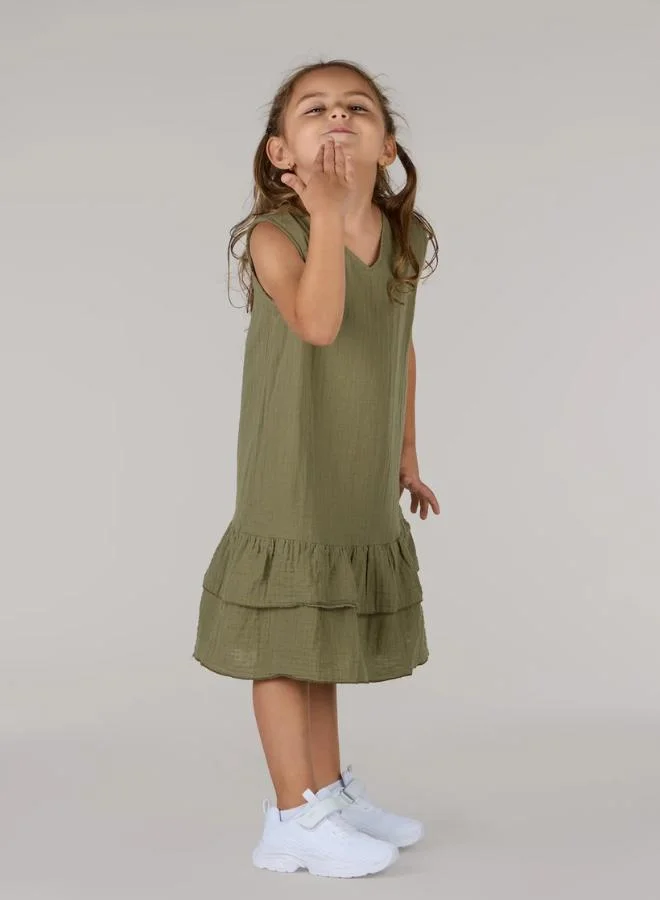 Just Nature olive green Relaxed Fit Ruffled Hem Dress for Women | Best Price UAE