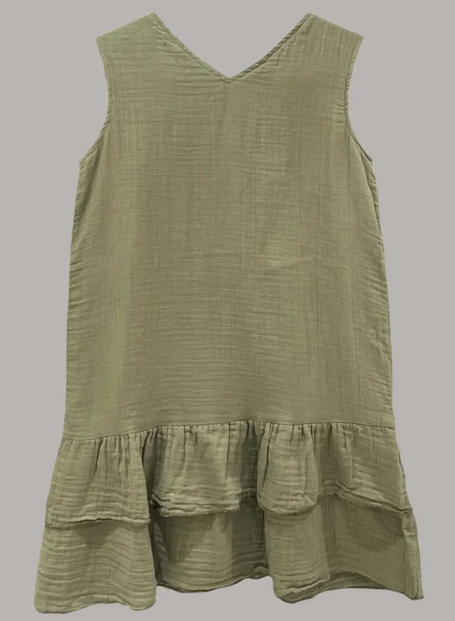 Just Nature olive green Relaxed Fit Ruffled Hem Dress for Women | Best Price UAE