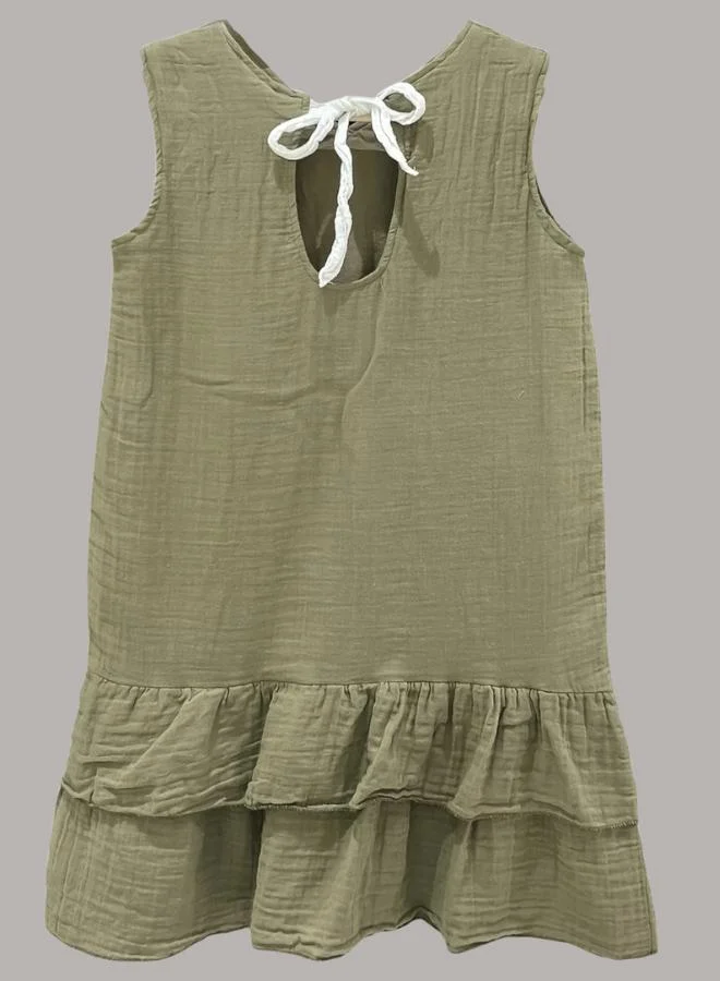 Just Nature olive green Relaxed Fit Ruffled Hem Dress for Women | Best Price UAE